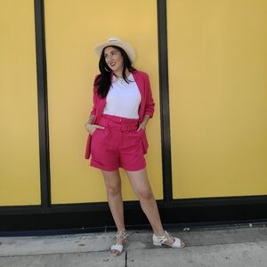 Women's Pink Belted Shorts and Bazer Set